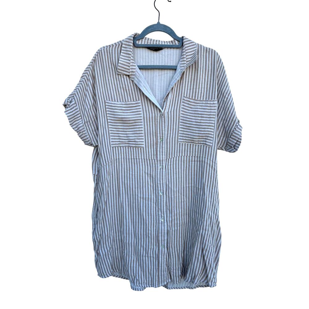 Knot Sisters Striped Shirt Dress, Relaxed, Pockets, Sz L